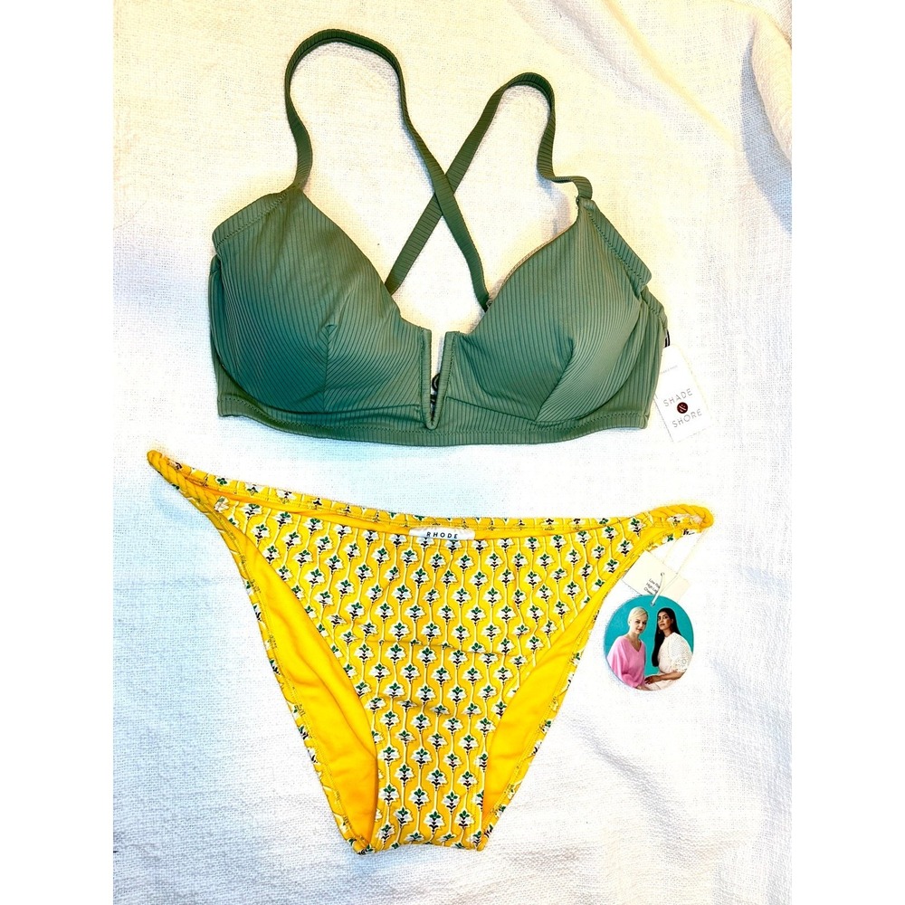 Bikini Set -Ribbed Longline Wire Bikini Top & Rhodes Dainty Lotus Cheeky Bottom